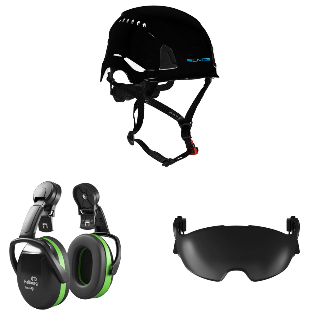 SOVOS S3200 Safety Climbing Helmet Half Visor 25SNR Bundle