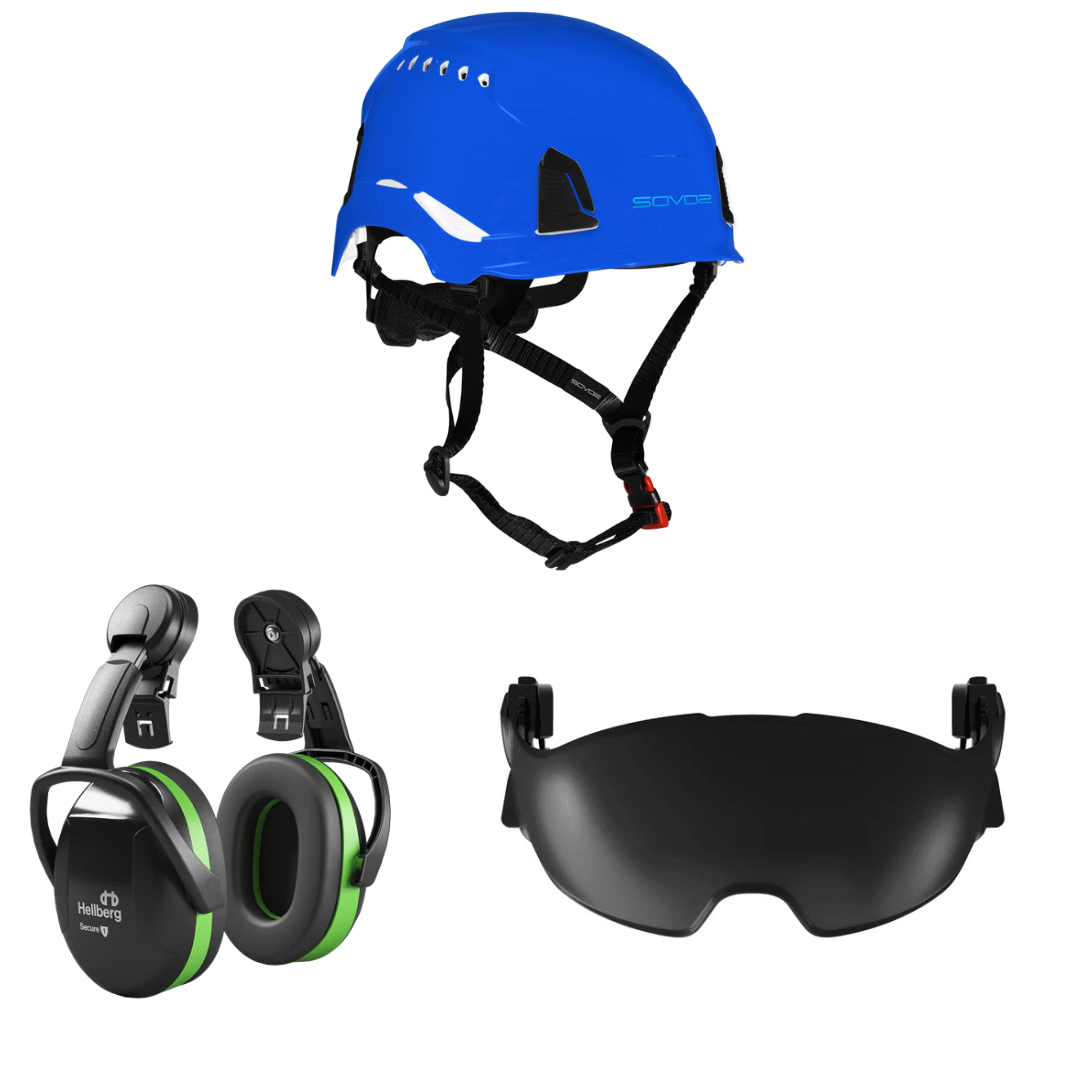 SOVOS S3200 Safety Climbing Helmet Half Visor 25SNR Bundle