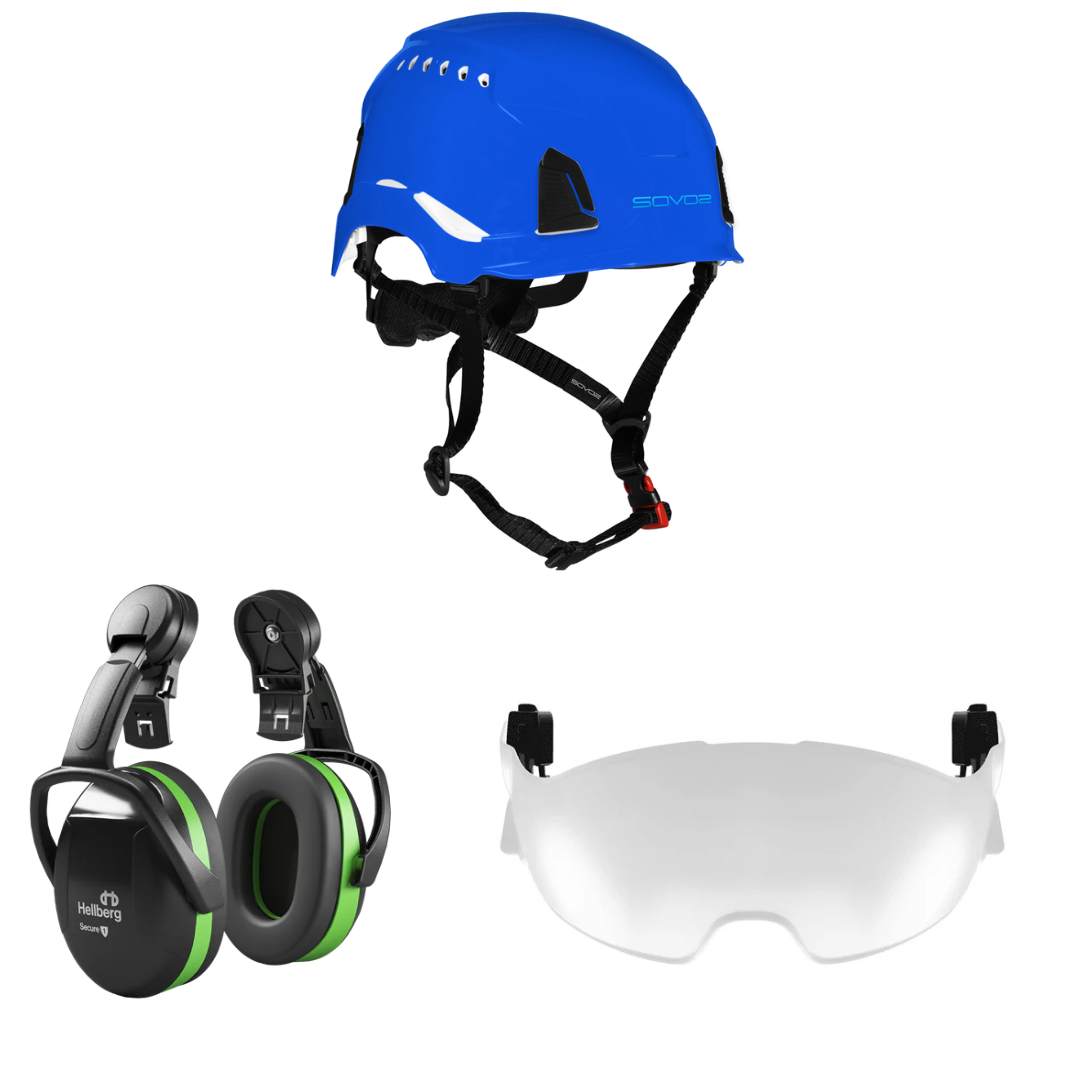 SOVOS S3200 Safety Climbing Helmet Half Visor 25SNR Bundle