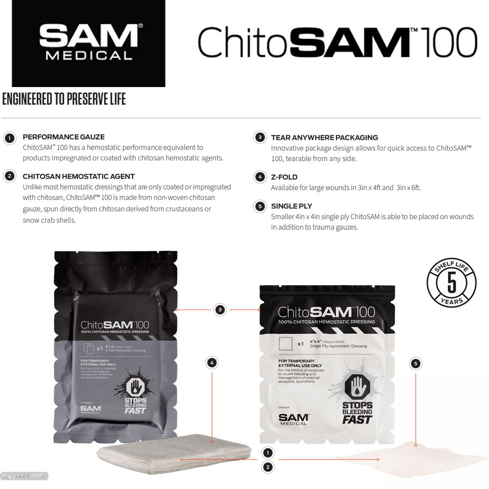 SAM Medical ChitoSAM 100 - Single 4" x 4" (10cm x 10cm)