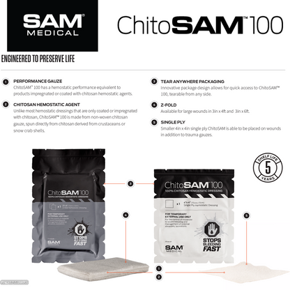 SAM Medical ChitoSAM 100 - Single 4" x 4" (10cm x 10cm)