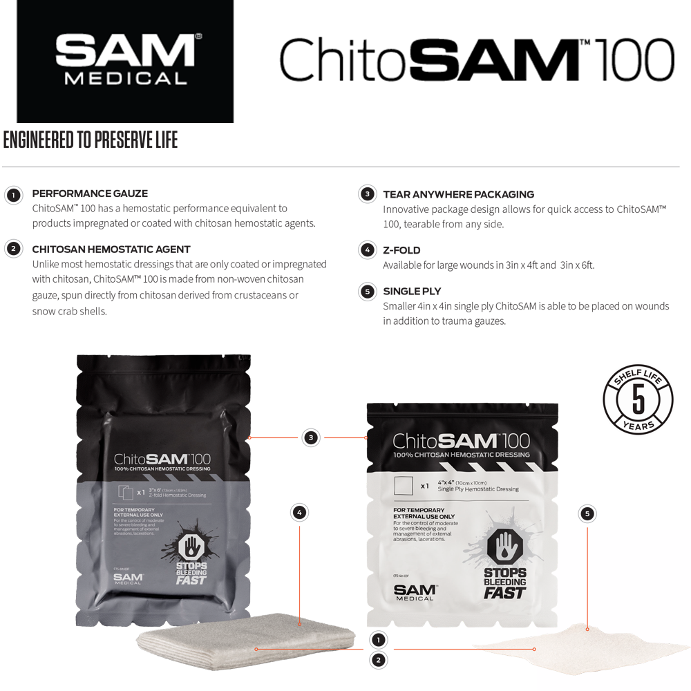 SAM Medical ChitoSAM 100 - Z-Fold 3" x 48" (7.6cm x 122cm)